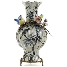 Ваза с птицей 25x20x38см под старину из фарфора с бронзой, Glasar ГЛАСАР