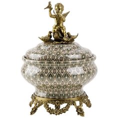 Шкатулка Ангел с птичками под старину из фарфора с бронзой 17x17x24см ГЛАСАР