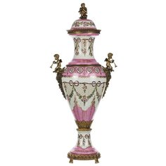 Ваза с крышкой Pompadur 32x24x76см под старину из фарфора с бронзой, Glasar ГЛАСАР