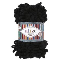 Пряжа ALIZE "Puffy fine", 100% микрополиэстер, 14,5 м*100 г, 60 черная