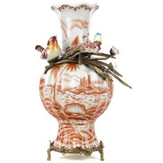 Ваза с птицей Nile 25x20x38см под старину из фарфора с бронзой, Glasar ГЛАСАР