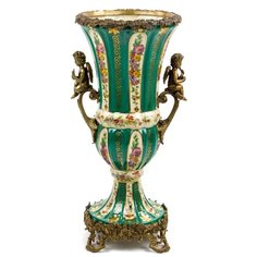 Ваза с ангелами под старину Smeralda 22x20x45см под старину из фарфора с бронзой, Glasar ГЛАСАР