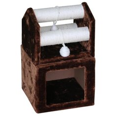 Когтеточка для кошек FOXIE Домик с перекладинами из сизаля и игрушками 30х30х51см коричневый