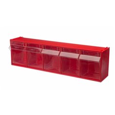 Короб откидной Стелла-техник F-600-5 , 600х140х168мм, 5 ячеек, красный, прозрачный