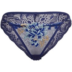 Le Cabaret Трусы трусики-танга низкой посадки с вышивкой и кружевами Равенна, размер 38-48, королевский синий/голубой