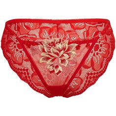 Le Cabaret Трусы трусики-танга низкой посадки с вышивкой и кружевами Равенна, размер 38-48, ярко-красный/бледно-желтый