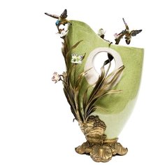 Ваза с колибри Glasar 39x18x54см под старину из фарфора с бронзой ГЛАСАР