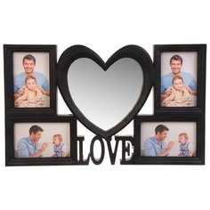 Фоторамка пластик на 4 фото 10х15 см+зеркало "Любовь в моём сердце" чёрная 31,5х50,5 см 2985500 Сима ленд