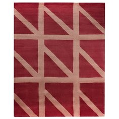 Ковер шерстяной Tkano ручной работы Geometric dance бордового цвета, 160х230 см