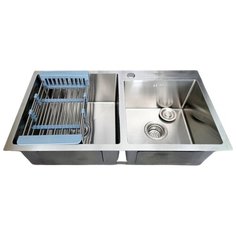 Мойка врезная из нержавеющей стали Premial Disparity PR78433 двойная размер 78х45 см толщина 3,0 х 1,2 мм ,глубина 220 мм, большой сифон с переливом и корзина в комплекте