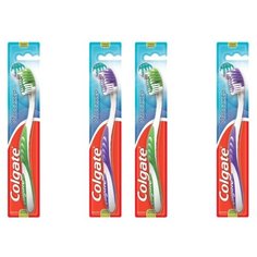 Зубная щетка Colgate Массажер для здоровья десен, средней жесткости, набор из 4 штук(синяя, фиолетовая)