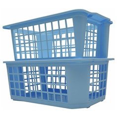 Набор корзина для хранения прямоугольная пластиковая "ТРИКАП". Объем 8,5 л. В наборе 2 штуки. Голубой.