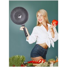 Сковорода PROFFI KITCHEN PKT0186, GREY STONE DOUBLE из алюминия с антипригарным покрытием 26 см