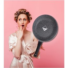 Сковорода PROFFI KITCHEN PROFFI KITCHEN, GREY STONE DOUBLE из алюминия с антипригарным покрытием 28 см