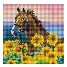 Алмазная мозаика "Лошадь в подсолнухах" Рыжий кот