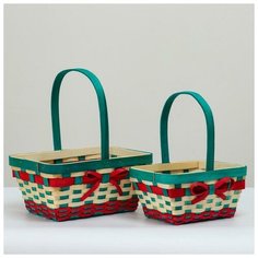 Набор корзин плетёных, секвойя, 28х22х13/32, 24х16,5х11,5/27, зелёный и красный 5511911 Сима ленд