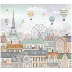 Фотообои Город Париж с воздушными шарами/ Красивые уютные обои на стену в интерьер комнаты/ Детские для мальчика для девочки, для подростков/ В детскую спальню/ размер 300х270см/ Флизелиновые