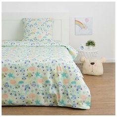 Детское постельное белье Экономь и Я "Сова", 1,5-спальное, зеленое, 147*210+,-5 см, 150*214+,-5 см, 70*70+,-5 см, 1 наволочка