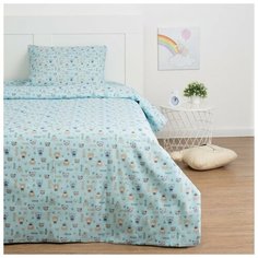 Детское постельное белье Экономь и Я "Миша", 1,5-спальное, голубое, 147*210+,-5 см, 150*214+,-5 см, 50*70+,-5 см, 1 наволочка