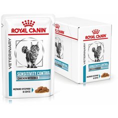 Влажный корм для кошек Royal Canin Sensitivity при проблемах с ЖКТ, при аллергии, с курицей, с рисом 12 шт. х 85 г (кусочки в соусе)
