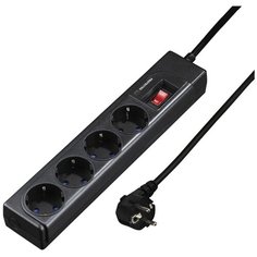 Сетевой удлинитель Hama H-121940 1.5м (4 розетки) черный (пакет ПЭ)