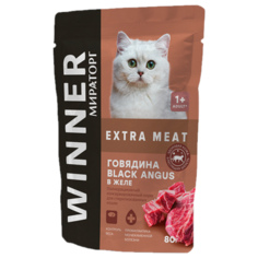 Влажный корм для стерилизованных кошек Winner Extra Meat, , с говядиной 24 шт. х 80 г (кусочки в желе)