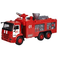 Детская инерционная металлическая машинка с открывающимися дверями PlaySmart, модель Пожарная машина, кирпичный Serinity Toys