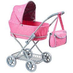 Детская игрушечная классическая коляска Buggy Boom для кукол Mixy 8019 с козырьком, сумкой и сетчатой корзиной