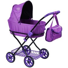 Детская игрушечная классическая коляска Buggy Boom для кукол Mixy 8019 с козырьком, сумкой и сетчатой корзиной