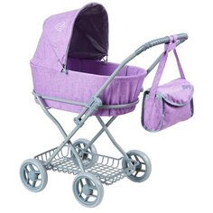 Детская игрушечная классическая коляска Buggy Boom для кукол Mixy 8019 с козырьком, сумкой и сетчатой корзиной