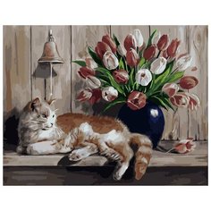 Картина по номерам Colibri VA-2876 Кот и тюльпаны 40х50 см