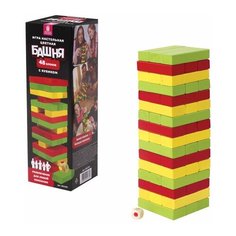 Игра настольная "ЦВЕТНАЯ БАШНЯ", 48 окрашенных деревянных блоков + кубик, ЗОЛОТАЯ СКАЗКА, 662295