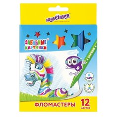 Фломастеры ЮНЛАНДИЯ 12 цветов, "ЗАБАВНЫЕ КАРТИНКИ", вентилируемый колпачок, картон, 151678