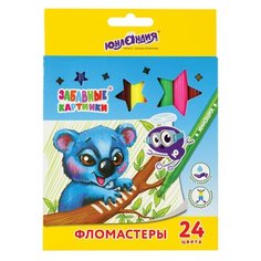 Фломастеры ЮНЛАНДИЯ 24 цвета, "ЗАБАВНЫЕ КАРТИНКИ", вентилируемый колпачок, картон, 151680
