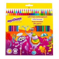 Карандаши цветные ЮНЛАНДИЯ "КАРНАВАЛ", 24 цвета, пластиковые, заточенные, трехгранный корпус, 181686