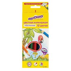 Карандаши цветные супермягкие ЮНЛАНДИЯ "ЭКЗОТИКА", 12 цветов, трехгранные, с раскраской, 181647