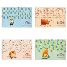 Альбом для рисования А4 48 л., спираль, обложка картон, HATBER, 205х290 мм, "Счастливчики" (4 в спайке), 48А4Всп