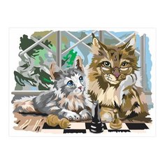 Картина по номерам А3, остров сокровищ "Пушистые коты", акриловые краски, картон, 2 кисти, 663257