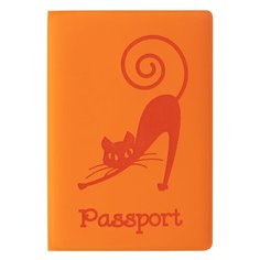 Обложка для паспорта STAFF, мягкий полиуретан, "Кошка", оранжевая, 237613