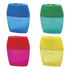 Точилка BRAUBERG "Diamond Dual", 2 отверстия для чернографитных карандашей (в том числе утолщенных), с контейнером, ассорти, 226941