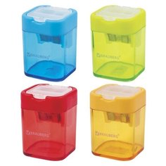 Точилка BRAUBERG "Peak", 2 отверстия для чернографитных карандашей (в том числе утолщенных), с контейнером, пластиковая, ассорти, 226945