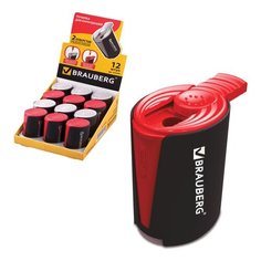 Точилка BRAUBERG "Delta", 2 отверстия для чернографитных и цветных карандашей (в том числе утолщенных), с контейнером, ассорти, 223592