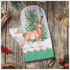 Варежка-прихватка "Новогодний лес" 20х28см,саржа, 100% х/л, ватин 250г/м2 4530396 Этель