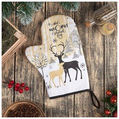 Варежка-прихватка "Новогодние олени" 20х28см,саржа, 100% х/л, ватин 250г/м2 4530394 Этель