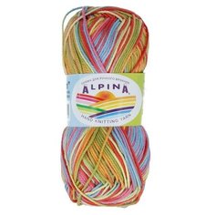 Пряжа Alpina "KATRIN" 100% мерсеризованный хлопок №111 голубой-салатовый-красный-оранжевый-розовый - 10 мотков по 50 г