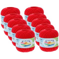 Пряжа Alpina Lena, 100 % хлопок, 50 г, 280 м, 10 шт., №46 красный