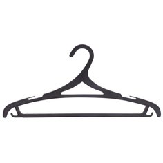 Вешалки-плечики, размер 46-48, КОМПЛЕКТ 3 шт., пластиковые, плоские, перекладина, крючки, черные, ЛЮБАША, 605547