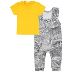 Комплект ясельный, 728, Утенок, рост 86см, цвет желтый-т.серый-карманы (полукомбинезон и футболка)