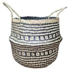 Корзина из пальмовых листьев с с этническим узором с зауженным горлышком, 35*h30см, натурально-черный Storidea