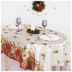 Скатерть Доляна Новогоднее настроение 4443180, 180х145 см, бежевый/красный